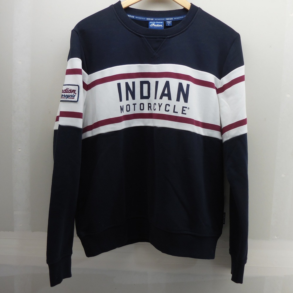 Indian Motorcycle Womens Navy White‎ Colorblock Crewneck Sweatshirt Large